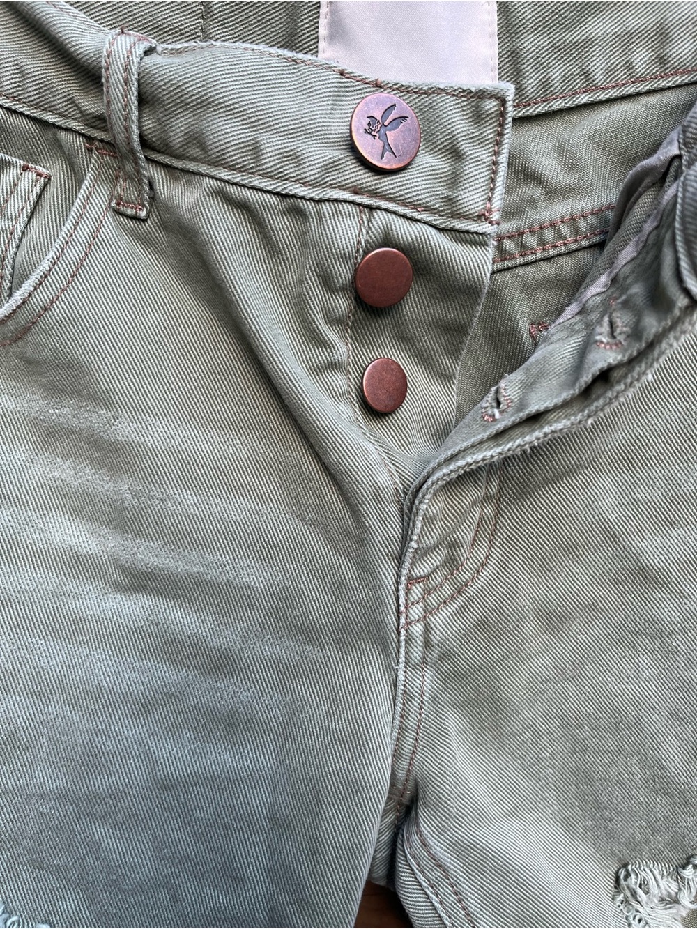 One Teaspoon Frankies Frayed Military Green Denim Shorts - Picture 6 of 9